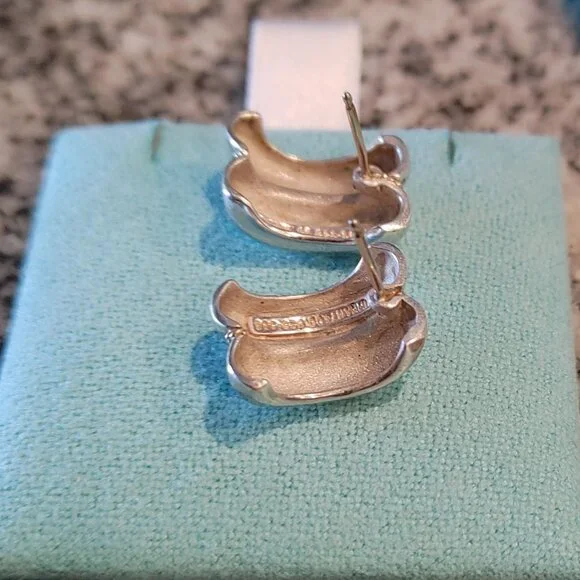 Tiffany & Co. Sterling Silver and 14K Yellow Gold Rope Stud Earrings with pouch - Picture 8 of 16